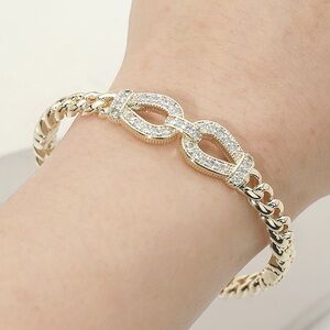 14K Gold Plated CZ Pave Link Accent Hinged Bangle Bracelet